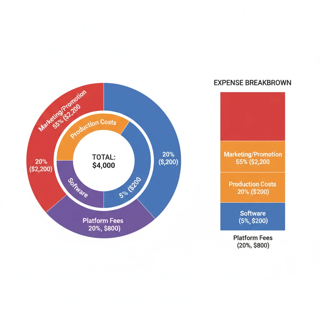 Detailed breakdown of monthly online content creator expenses - from promotion to software