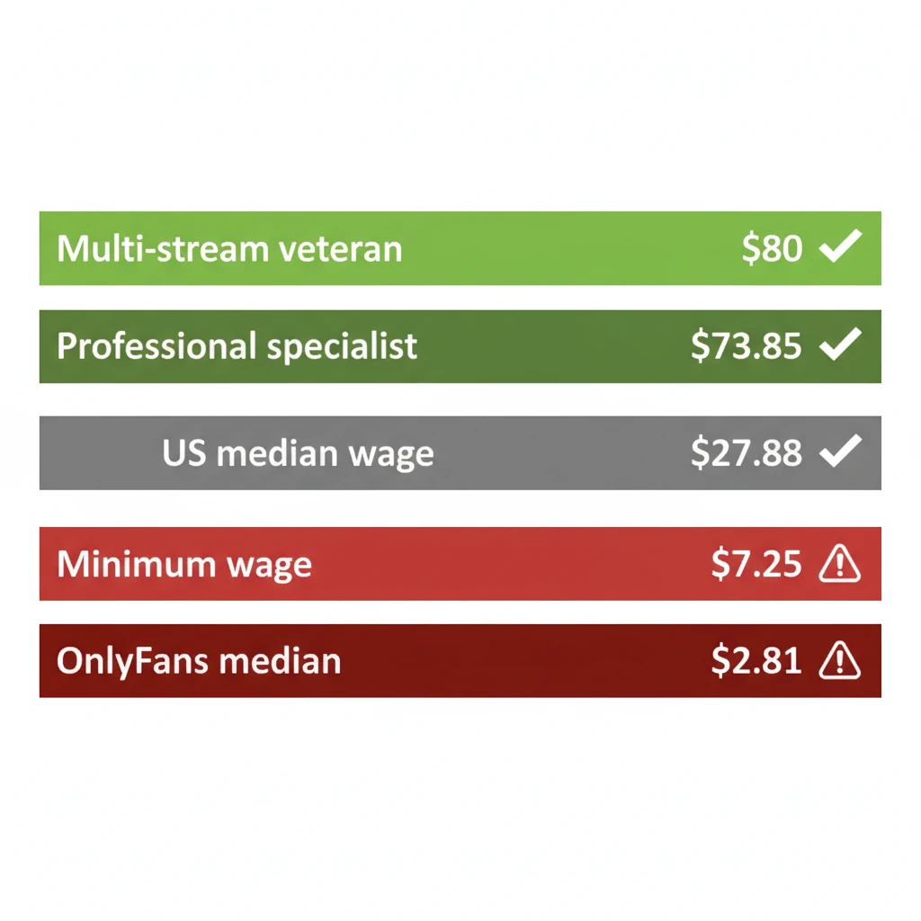 Comparison of real hourly pay in sex industry with minimum and median wage in USA